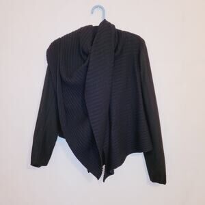 White and Warren black wool ribbed scarf wrap shawl coat